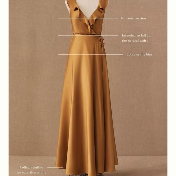 BHLDN Tansy Satin Ruffle Neckline Wrap Maxi Dress Gown in Oyster Sz 8 #60369113 - Picture 14 of 15